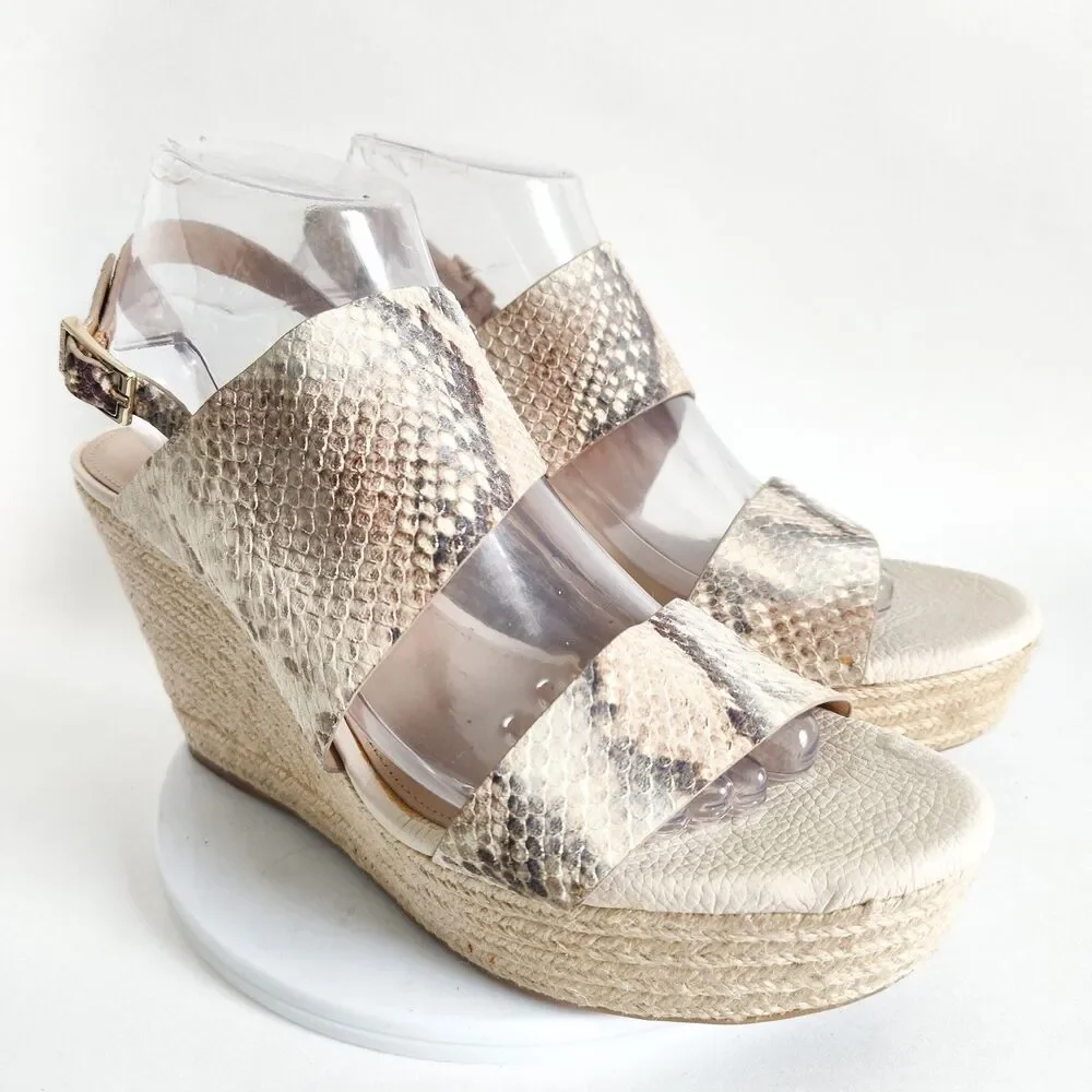 Antonio‎ Melani Espadrille Snakeprint Leather Neutral Wedge Platform Sandals 9.5